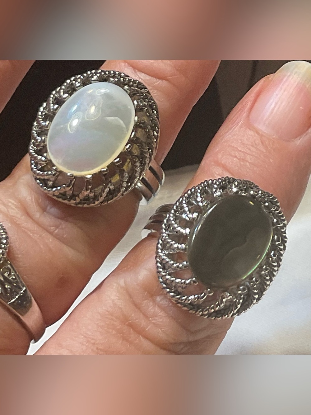 Moonstone Costume Cocktail Rings size 8 set of two chunky retro dark academia